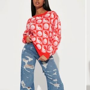 SHEIN Yin & Yang Oversized Crewneck Sweater Women’s Sz S